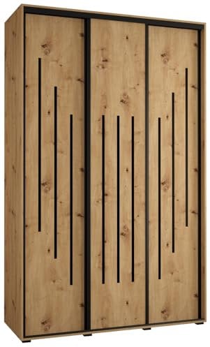 MEBLE KRYSPOL Davos 8 150 Schrank mit DREI Schiebetüren für Schlafzimmer - Moderner Aufbewahrungsschrank mit Kleiderstange und Regalen - 235,2x150x45 cm - Artisan Artisan Schwarz
