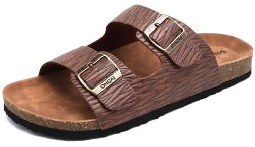 ONCAI Sandales Homme,Claquette Slide Mules de Plage Loisir Bout Ouvert Chaussures de Plage Antidérapant Été Chaussons Grain de bois Kaki EU 46