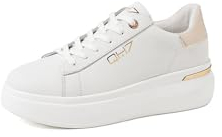 QUEEN HELENA QH7011 Plateau-Sneakers aus Leder, lässig, für Damen, Weiß und Beige, 40 EU