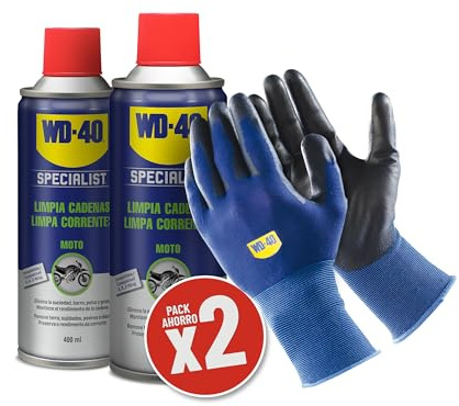 WD-40 Specialist Motorbike - Bipack Limpia Cadenas 400ml x2 + Guantes Originales de WD-40