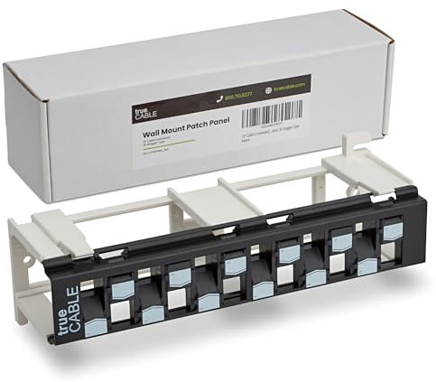 trueCABLE Panneau de brassage modulaire 3D décalé 12 ports sans outil, non blindé, vierge, support mural, avec support 89D et matériel de montage, haute densité, noir