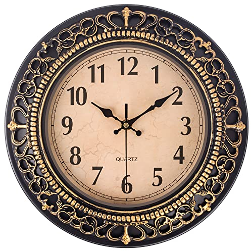 Wanduhr Vintage, 30cm Retro Wohnzimmer Wanduhr mit Arabisch Ziffern, Leise Ohne Tickgeräusche Batteriebetriebene Kleine Analog Wanduhr, Dekor Wanduhr für Küche/Schlafzimmer/Esszimmer - Bronze-Gold