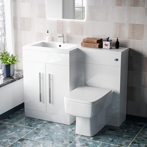 Nes Home Aric 1100mm LH Freestanding White Basin Vanity Unit with WC Unit & BTW Toilet