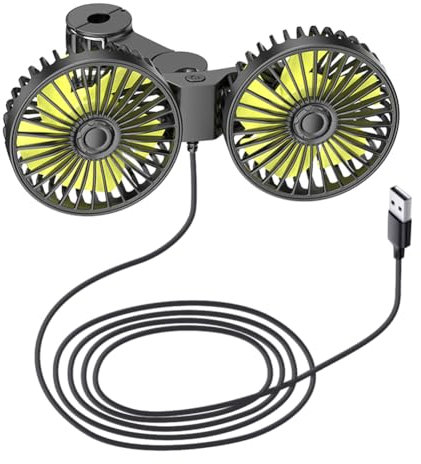 LYEAA 12V/24V USB Car Headrest Fan - Dual Head Ventilation, 3 Speeds, 360° Adjustable Seat Back Cooler, 1rk2ua1ny2kg8jr8ra4