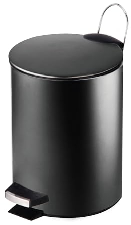 GREATOYAR Papelera Metal, Cubo de Basura con Pedal, Cubo de Basura de Acero Inocidable, Cubo de Basura con Reposapiés Antideslizante para Cocina, Baño, Oficina, 5 Litro, Negro