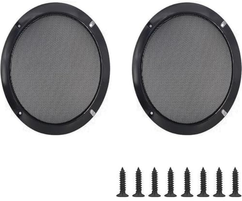 Lagogia 10 Universal Speaker Grille Mesh Cover, Round Decorative Ring Woofer Protection Grille Protective Cover for Cars Home Stereo DIY Accessories Black with 8Pcs Screws - (2 Pcs)