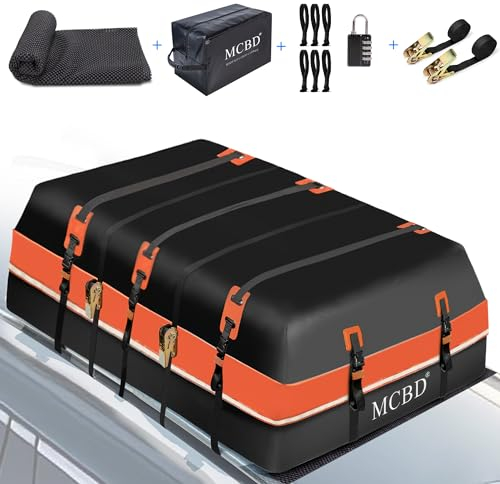 Auto Dachbox, 849L Große wasserdichte Weichschalen-Dachtasche mit 2 Ratschengurten 10 verstärkte Gurte 6 Türhaken für SUV Van mit/ohne Dachträger, Orange