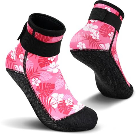 Yikayin Neoprensocken, 3mm Wattsocken Tauchsocken für Männer Damen Herren Frauen, Schwimmsocken Beachsocken für Schnorcheln Kajakfahren Jetskifahren SUP - Rosa XXL