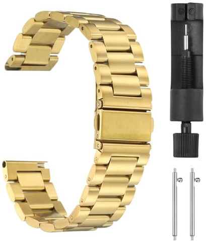 QUARKZMAN Edelstahl Ehrenarmband mm Metall Uhrenarmbänder Schmetterlingsverschluss Schnellverschluss Solide Stahlkette Ersatzarmband mit Adapter für Smartwatch Herren Damen