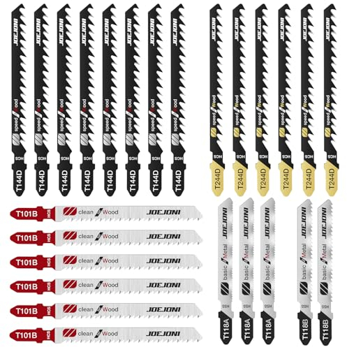 JOEJONI Stichsägeblätter Set, 25tlg T-Schaft Stichsägeblätter, Sägeblätter Stichsäge mit Aufbewahrungskoffer, Stichsägen Zubehör für Holz, Kunststoff und Metall