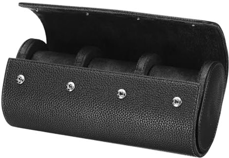 sourcing map Watch Roll Travel Case 3 Slots Portable Leather Watch Cases for Men and Women, Watches Storage Organizer with Removable Pillows for Traveling, Display, Home Storage, Textured Black