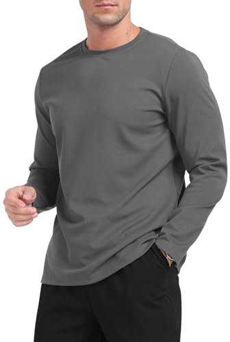 MLANM Men's Round Neck T-Shirt Fashion Simple Comfortable Fabrics Long Sleeve Shirt L Grey