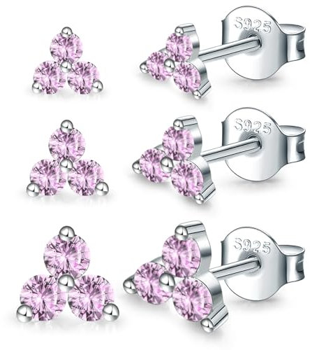 MASOP Ohrstecker Silber 925 Set, 3 Paar Klein AAA Pink Zirkonia Stein Rosa Ohrringe Stecker 3/4/5mm Schmuck Geschenke für Frauen Damen Mädchen