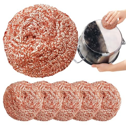 Esponjas Limpiadoras De Cobre, 6PCS Juego De Paños De Cobre, Estropajos De Cobre, Esponja Limpieza Metálico, Estropajo Cocina De Lana De Cobre, Estropajo Espiral Metálico para Lavar Platos, Rejilla