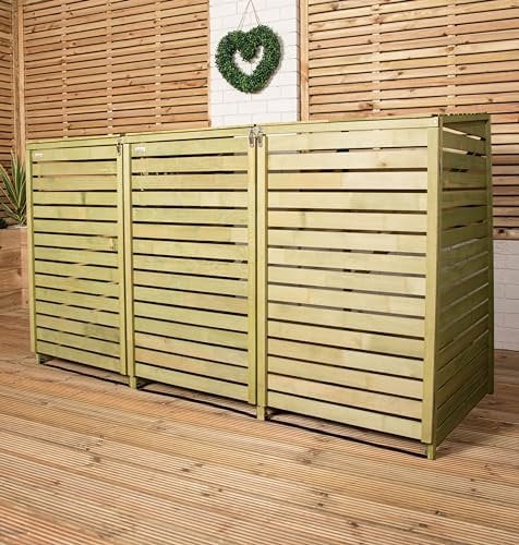 2.02m x 1.22m Large Wooden Outdoor Garden Triple Wheelie Bin Store Storage - Garden Bin Storage box, Wheelie Bin Hideaways, Bin Shed for 3 Bins (1 Single and 1 Twin)
