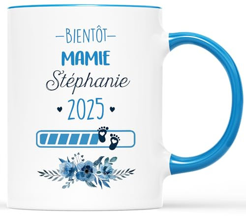 𝗖𝗔𝗗𝗘𝗔𝗨 𝗣𝗟𝗨𝗦 Mug Personnalisé Prénom - Bientôt Mamie Chargement En Cours - Cadeau Future Grand-Mère, Surprise Annonce Grossesse Garçon/Fille Naissance Bébé, Mug Future Mamie