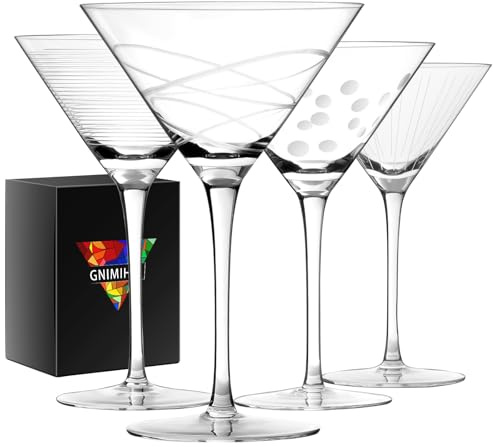 Gnimihz Martini-Gläser, 4er-Set, mundgeblasen, Premium-Kristall-Cocktailgläser, für Bar, Martini, Cosmopolitan, Manhattan, Gimlet, Pisco Sour - geätzt