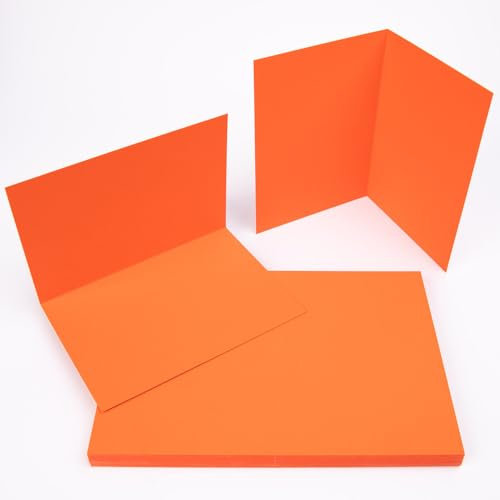 PresentFill® Klappkarten blanko in Orange - 50 Faltkarten A6, Klappkarte ideal zum Karten selbst gestalten, beschriften oder bedrucken - passend für C6 Umschläge