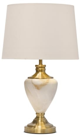 Lighting Supermarket Hepburn Large Tall Table Lamp, Cream Marble Effect Base with Antique Brass Detail, Fabric Shade for Living Room, Console or Side Table (Ivory Gold Lined)