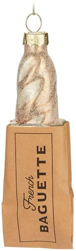 BRUBAKER French Baguette - Handbemalte Weihnachtskugel aus Glas - 13 cm Baumkugel Französisches Brot - Weihnachtsdekoration Frankreich - Mundgeblasener Christbaumschmuck - Figur Anhänger Lustig