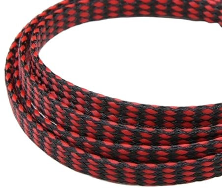 ZGXNYI Manchon De CâBle 1/5/20/50M Gaine tressée expansée Fil de Coton PP 4 8 12mm Enveloppe de Fil Souple Câble isolé Protection Ligne Harnais Gaine de câble CâBle Gaine(Red Balck,8MM_20 Meters)