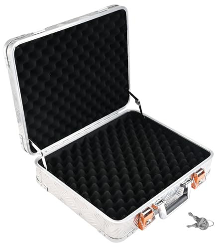 Alubox Pistolenkoffer RG005 Schutzkoffer 46,5 x 38 x 12 - Pistolen Hartschalenkoffer 2 Schnallen 2 Schlösser - witterungsbeständiges Riffelblech Aluminium 1,5mm - abschließbar, gepolstert