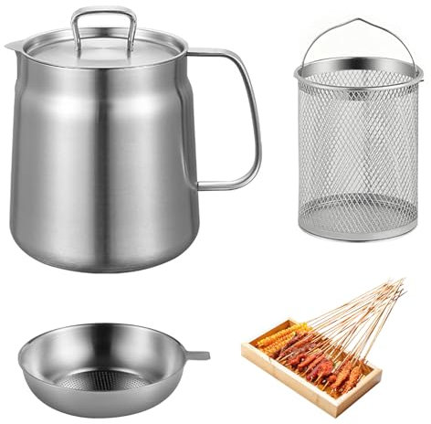 Mini Friteuse, Casserole avec Tamis, Marmite à Frire, Passoire à Huile Multifonction en acier Inoxydable 304, Réservoir à Graisse de 2 l, Réservoir à Graisse en acier Inoxydable, Réservoir D'huile