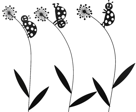 Decoris Gartenstecker Blume mit Käfer 32x59cm Metall 1 Stück Sortiert - Outdoor Gartendeko Beetdeko für Garten - Blumenstecker Pflanzenstecker Metalldeko Außendeko Gartenschmuck - Schwarz
