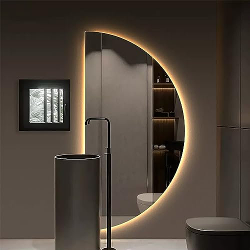 Grande specchio cosmetico a LED a mezzaluna, 50 x 100 cm, specchio da parete antiappannamento dimmerabile con 3 colori luci per bagno, ingresso, decorazioni per la casa