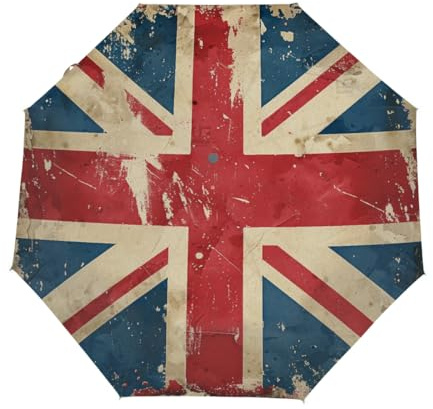 Mexpekil Automatic Folding Umbrella Vintage British Flag Union Jack Auto Open Compact Portable Windproof Travel Umbrella for Women Men Girls Kids Boys