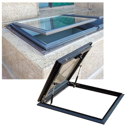 KPHYMOD Egress Window Well Cover With Aluminum Alloy and Tempered Glass, Heavy Duty Roof Window for Basement/Attic/Sunroom/Shed House/Barns/Playhouse/Chicken Coop(50x50CM/19.7x19.7in)