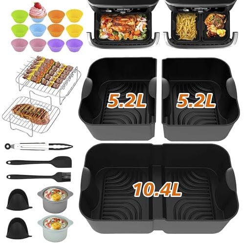 Pietuley 28Pcs Accessoire Air Fryer pour Ninja Foodi Flex 10,4 L AF500EU COSORI 10L, Moule Silicone Air Fryer pour Ninja AF500EUCP, Accessoires Air Fryer Ninja 10.4L, Plat pour Ninja Max AF500EU