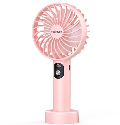 TECKNET Handheld Fan, Portable USB Hand Held Fan Rechargeable with LED Display, Mini hand fan 3 Speed Battery Operated Detachable Base Cooling Desk fans handheld for Home Office Bedroom Outdoor