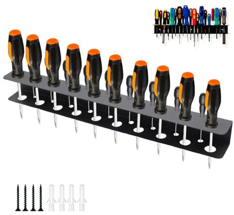 WJUAN Portautensili a muro 40cm per officina & garage | Organizzatore 19 fori con kit di fissaggio | Portacacciaviti e pinze (Nero)