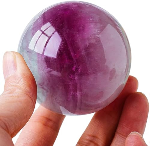 SUPBEI Lila Fluoritkristallkugel mit Ständer Natürliche Kristalle Kugel Edelsteinkugeln Skulptur Meditation Hexerei Feng Shui Wohnkultur,Diameter 1.6