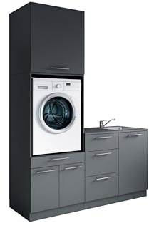 Laundreezy Waschraum Komplett-Set Anthrazit Modulares Schranksystem
