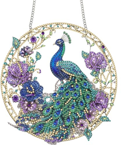 Bimkole Peacock Hanging Diamond Art Pearl Art Kits for Adults Pendant C60 | DIY 5D Special Crystal Animals Diamond Painting Window Suncatcher, Acrylic Pearl Art Autumn Winter Wall Decor 20x20 cm