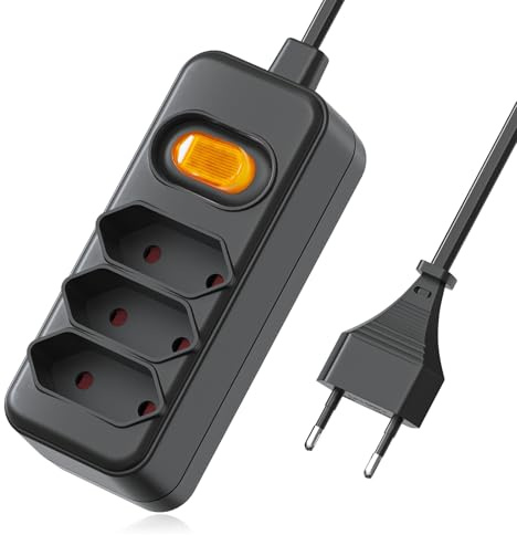 Rallonge 3 m - 3 prises - Multiprise européenne - Rallonge de 1 à 3 euros - Multiprise européenne - Avec interrupteur - Maximum 625 W - Pour TV et ordinateur - Noir