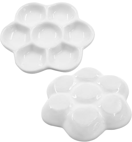 Piutouyar 2-pack eremit krabba maträtt, 7 fack keramisk eremit krabba matningsskål mat och vattenskål keramiska rätter