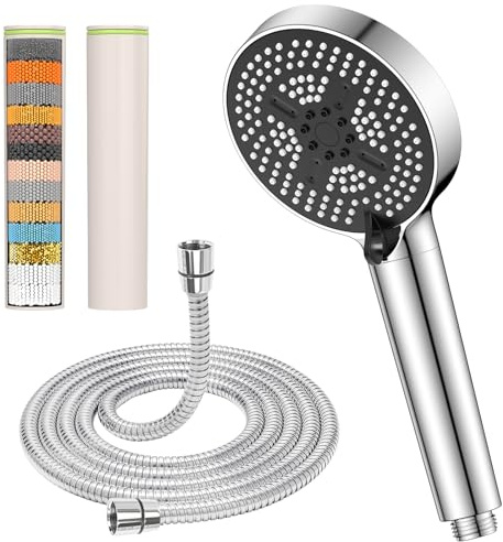 YEAUPE PRO Duschkopf mit Schlauch,Filter Hochdruck Handbrause 6 Strahlarten,Duschbrause Wassersparend in 25 Schichten,Sparduschkopf für Hartes Wasser,Rest-Chlor,Druckerhöhende Brausekopf Kalkfilter
