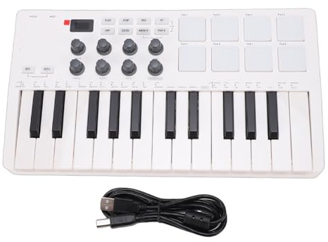 Fockety 25 Key MIDI Keyboard Controller, Professional Mini USB MIDI Keyboard with 8 Backlit Drum Pads, 8 Knobs & Music Production, Bluetooth MIDI Controller for Computer Recording