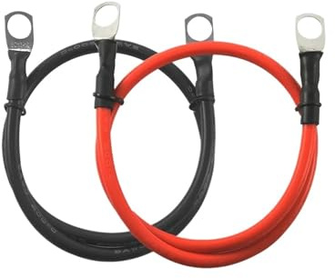Terminal Cable Black Red Wire Silicone 8 6 4 3 0 AWG Stranded Soft Tin-plated Copper Wire with Lug(3 AWG - 33.5mm2,M6-M6,200CM)