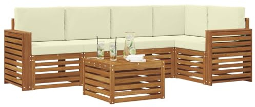 vidaXL Sofagarnituren 6 pcs Natur und Creme Massivholz Akazie, Moderner Outdoor-Sofa, strapazierfähiges Möbel für Garten, Bequeme Lounge-Sitzgruppe für die Terrasse