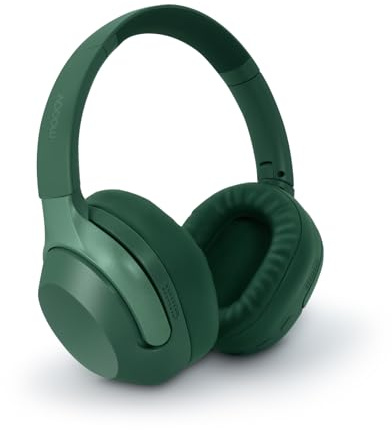 mooov 618321 Casque Bluetooth sans Fil ANC à réduction de Bruit Active Plaible - Micro intégré pour Appel - Rechargeable avec 30H d'Autonimie - Effet Audio Spatial et Réglages sur Casque - Vert