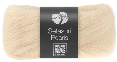 LANA GROSSA Setasuri Pearls | Feines Lace-Garn aus 50% Suri-Alpakafasern mit 22% Seide, 16% Baumwolle und 12% Glasperlen |25g Wolle zum Stricken & Häkeln | 140m GarnFB 201