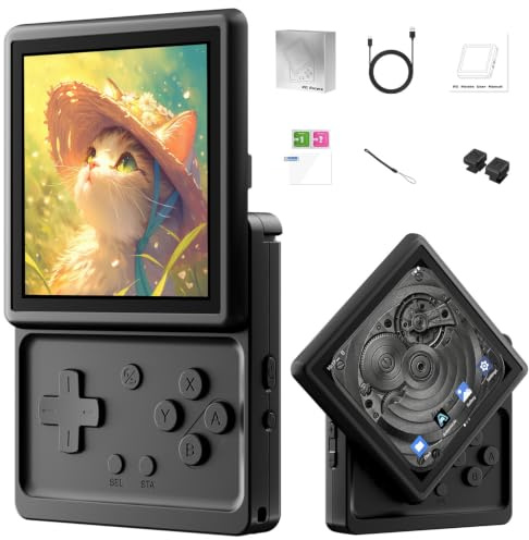 Anbernic RG Rotate Retro Console di gioco portatile, schermo girevole da 3,5 pollici Android palmare unisex Tiger T618 2000mAh batteria 3+32GB lega di alluminio + plastica ABS (nero polare)