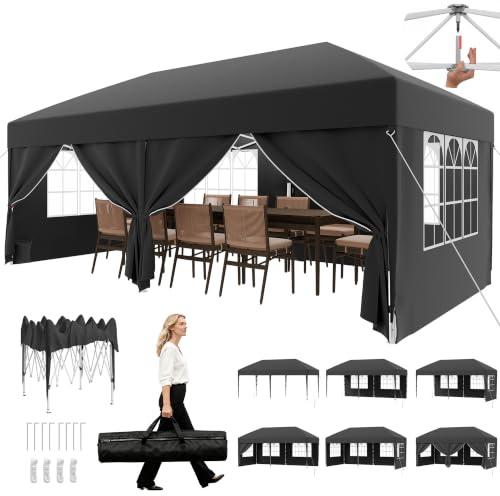JUMMICO Pop up Pavillon 3x6 wasserdicht stabil Winterfest, One-Touch-Aufbau, Faltpavillon mit Seitenwänden, UV 50+, Shelter ideal für Garten, Innenhof, Camping und Partyzelte. Dunkelgrau