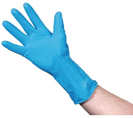 Jantex Latex Household Gloves Blue, Size M (Pair) | Protects hands during cleaning tasks in commercial kitchens and catering setups, offering reliable grip and skin defence.