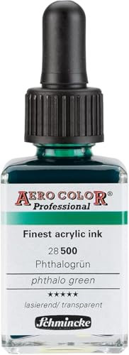 Schmincke - AERO COLOR® Professional, Phthalogrün, 28 ml, 28 500 023, feinst-flüssige, farbstarke Acrylfarbe für Acrylmalerei, Airbrush, Mixed Media