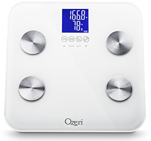 Ozeri Touch 200 KG / 440 LBS- Escala de baño corporal total - Mide peso, grasa corporal, hidratación, músculo y masa ósea con reconocimiento automático y tecnología de tara infantil, blanco